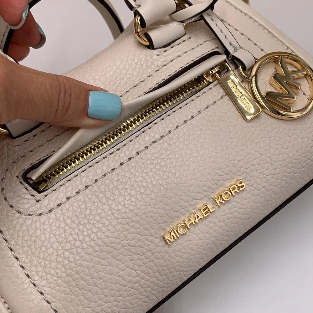 Michael Kors Carine Extra-Small Pebbled Leather Satchel Crossbody  Light Cream